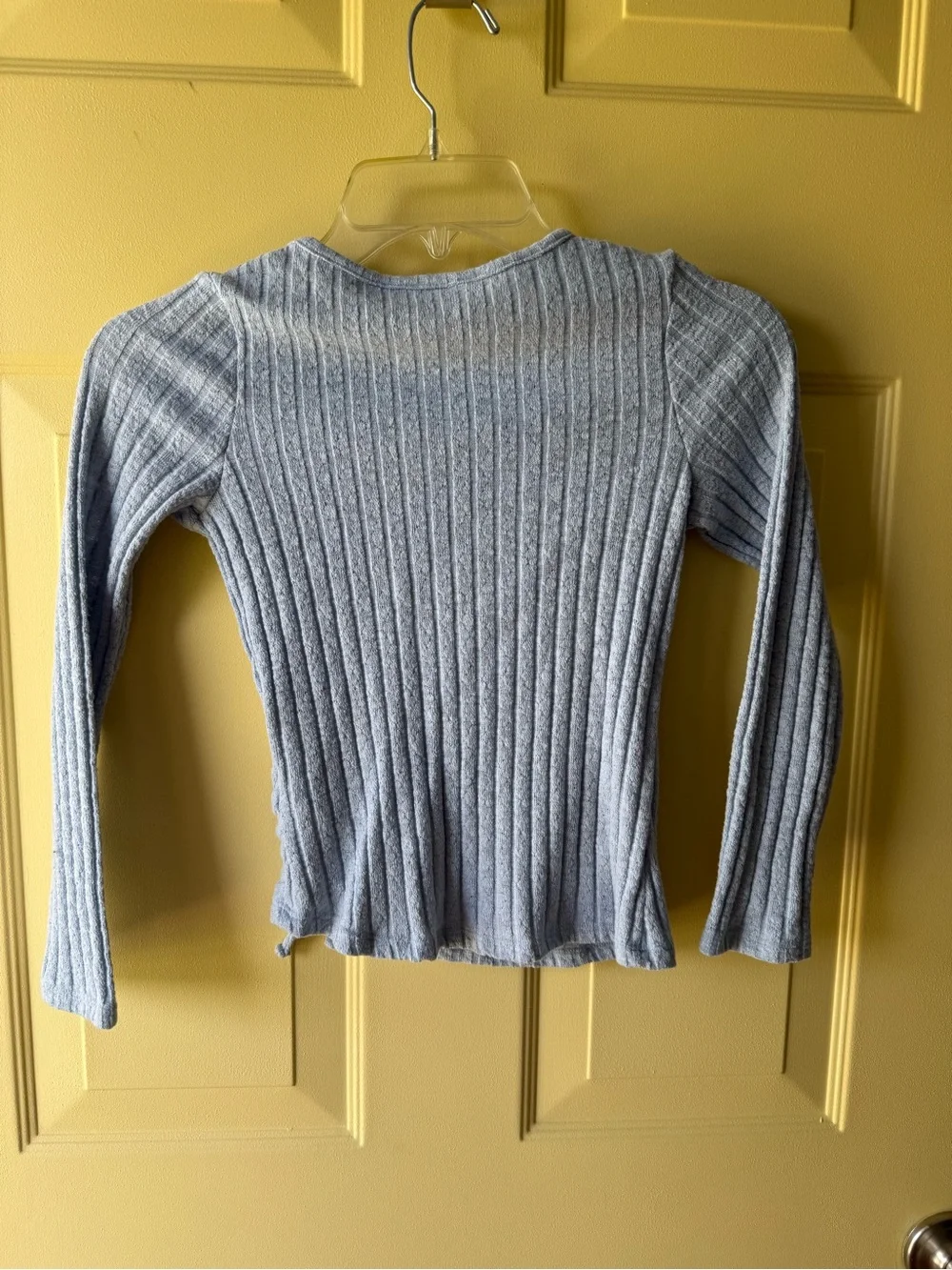 Girls Light Blue Ribbed Long Sleeve Tie-Hem Top